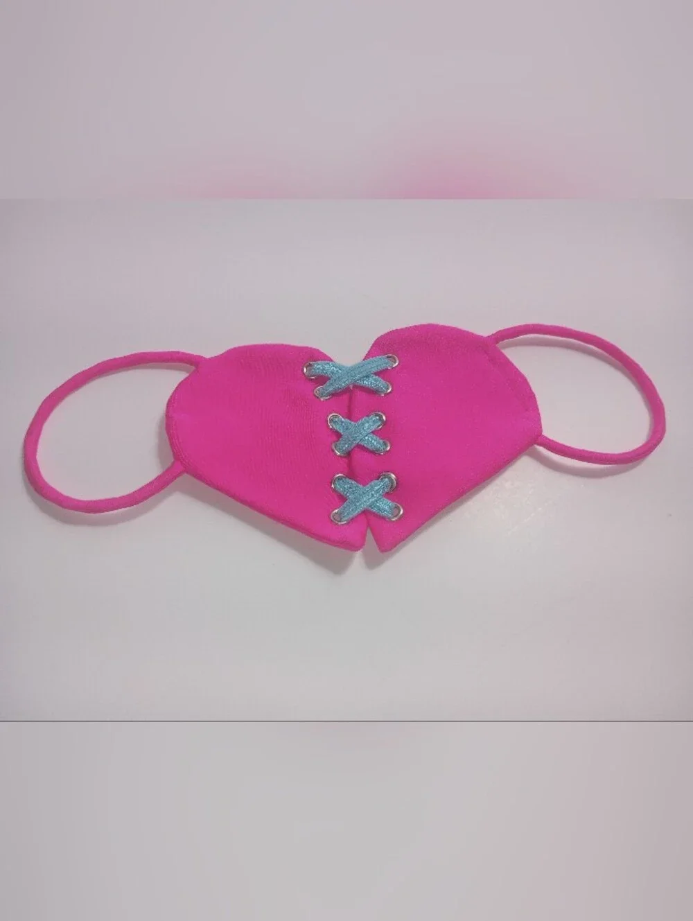 Y2K Rave Festival face mask pink/blue corseted heart